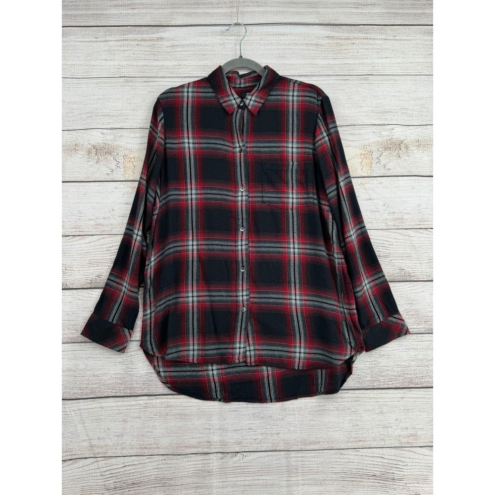 Madewell Button Down Shirt Womens Medium Red Plaid Flannel High Low Hem